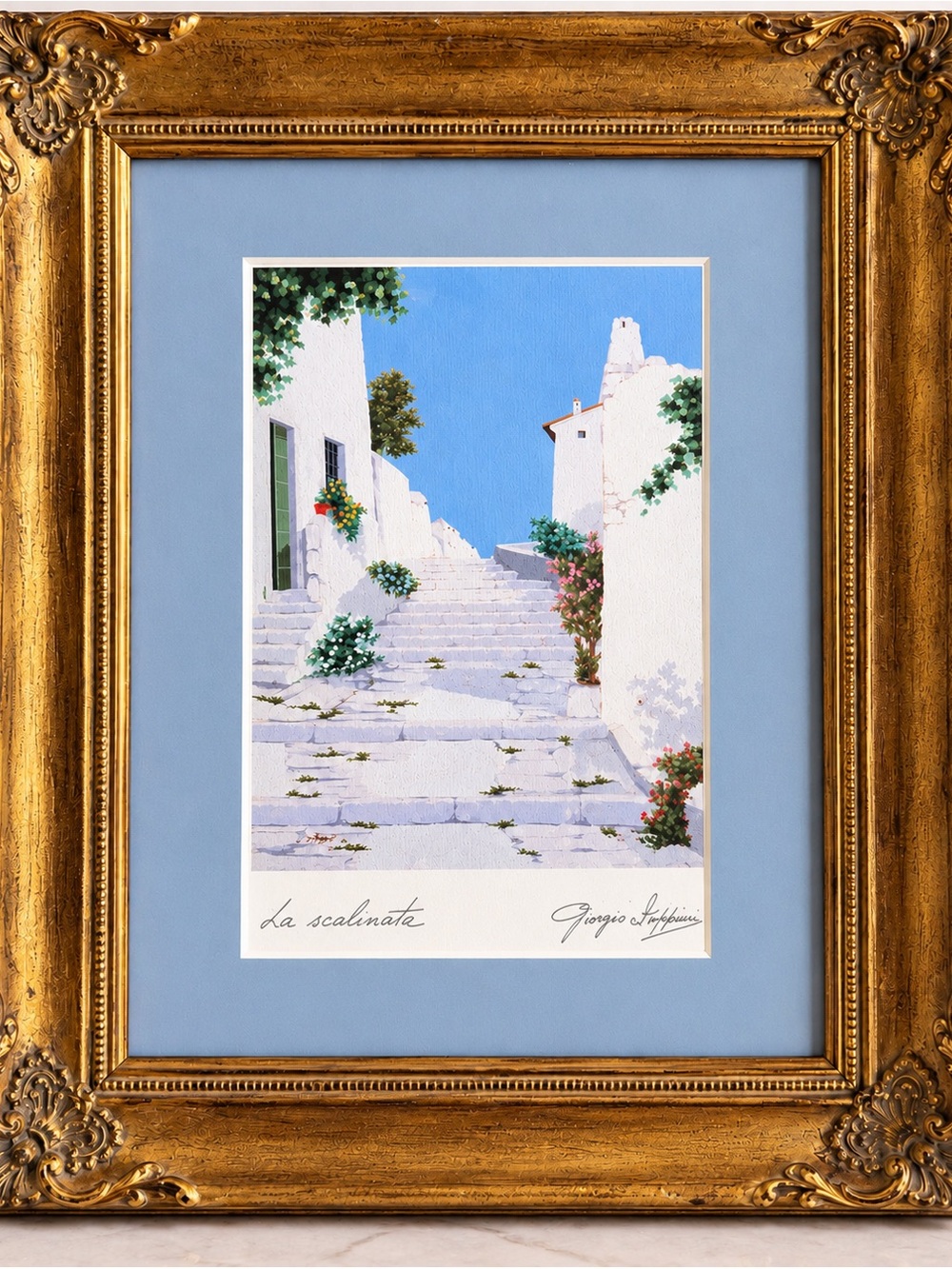 GIORGIO ZUPPINI Vintage La Scalinata Signed Lithograph Italy Framed 11x14 #080